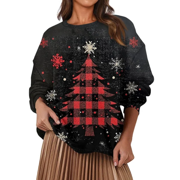 Women's Fashion Casual Round Neck Loose Long Sleeve Solid Color Sweatshirt - Image 23