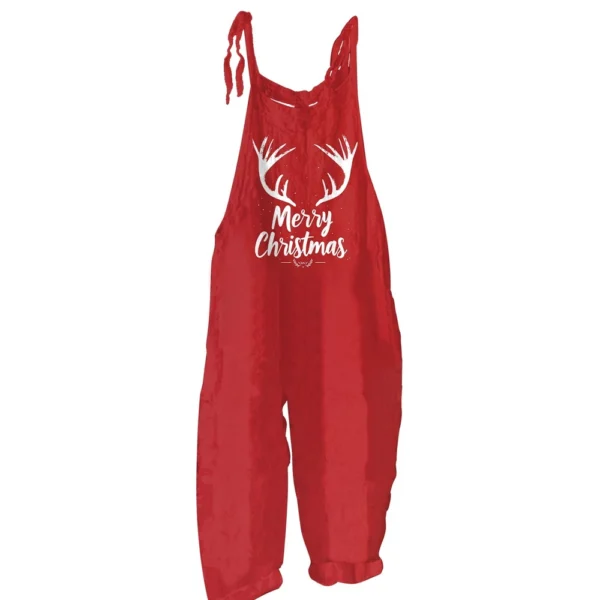 Women's Christmas Shoulder Strap Vintage Loose Casual Jumpsuit Print - Image 10