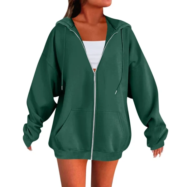 Women's Solid Color Zipper Sweatshirt Tops Daily Casual Jacket - Image 17