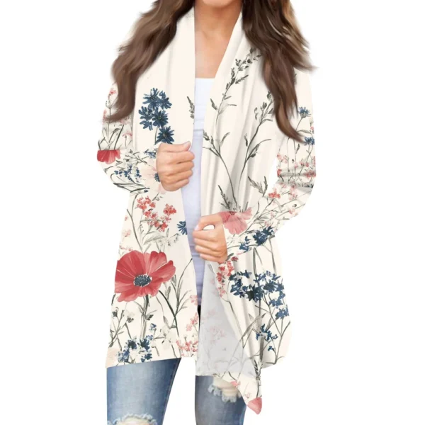 Women's Fashion Casual Vintage Floral Printed Mid-Length Cardigan Jacket - Image 2