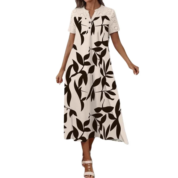 Women's Floral Print Short Sleeve V-Neck Casual Midi Dress - Image 4