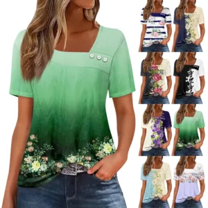 Women's Casual Printed Daily Short Sleeved Loose Fashion Round Neck T-Shirt