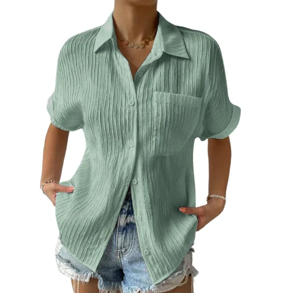 Women's Patchwork Pocket Solid Color Temperament Casual Lapel With Shoulder - Image 2