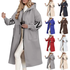 Women's  Solid Color Hooded Long Sleeve Knitted Sleeves Patchwork Casual Zip