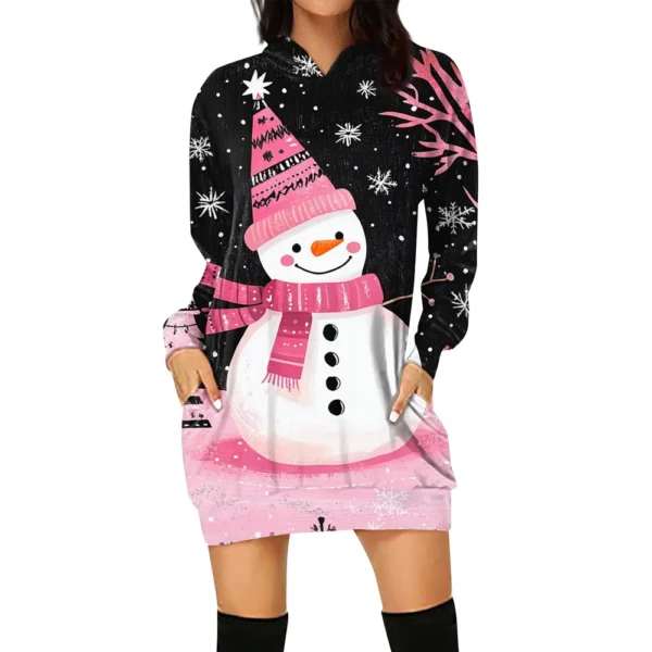 Ladies' Loose Casual Pocket Long Sleeved Hoodie Christmas Printed Sweatshirt - Image 14