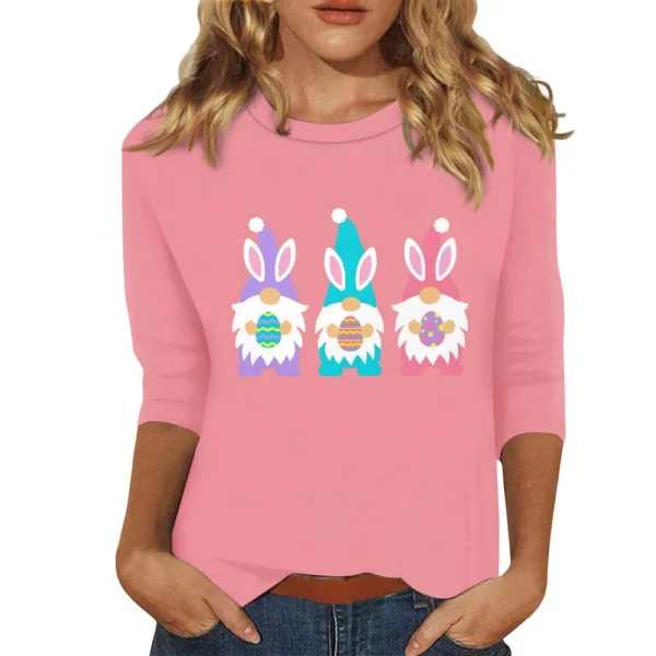 Women's Basic Easter Casual Plus Size 3/4 Sleeve Tops Fashion Printed Pullover - Image 50