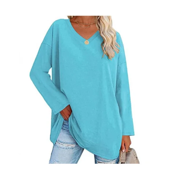 Women's shirt loose collar solid color women's top - Image 36