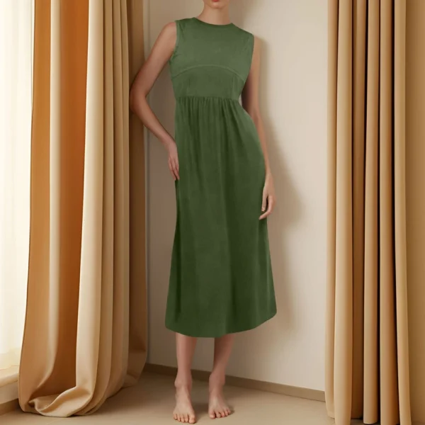 Women's Casual Fashion Round Neck Sleeveless Solid Irregular Hem Midi Dress - Image 13