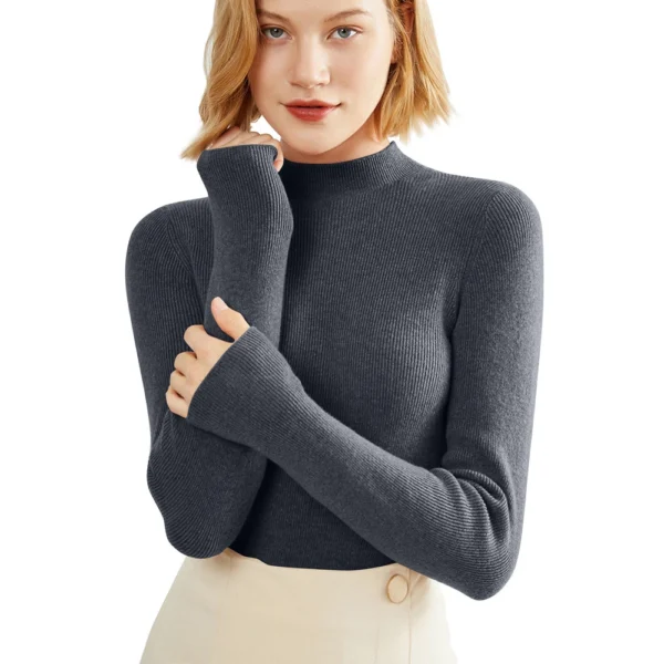 2024 Women's Sweaters Half Turtleneck Thin Long Sleeve Causal Pullover Sweater - Image 14