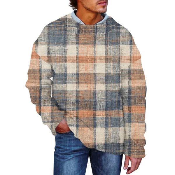 Men'S Printed Synthetic Sweater Round Neck Sportswear Loose Long Sleeved Top - Image 20