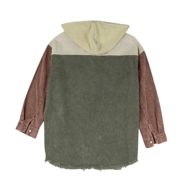 Women's Contrasting Splicing Double Pocket Hooded Jacket - Image 12
