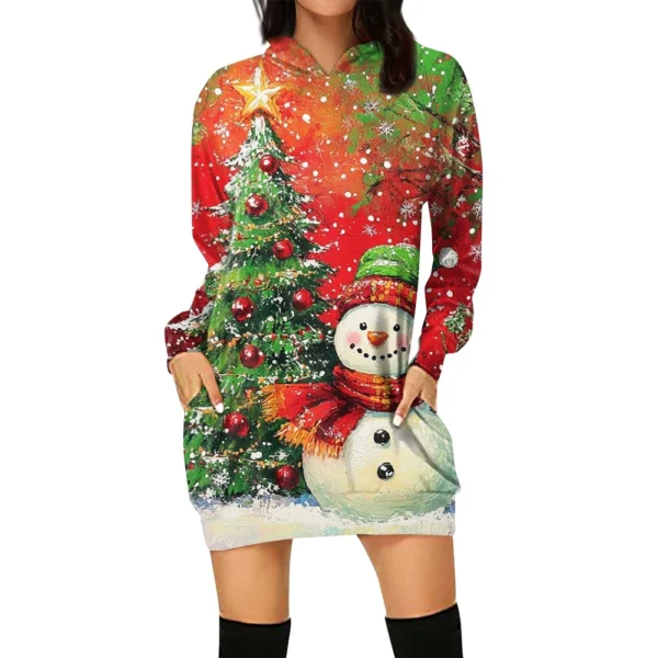 Ladies' Loose Casual Pocket Long Sleeved Hoodie Christmas Printed Sweatshirt - Image 10