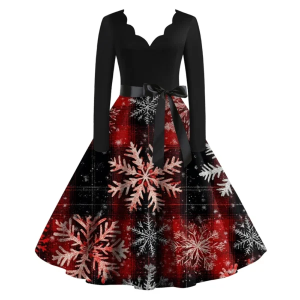 Women's Casual V-Neck Christmas Printed Fashion Long Sleeve Slim Dresses - Image 7