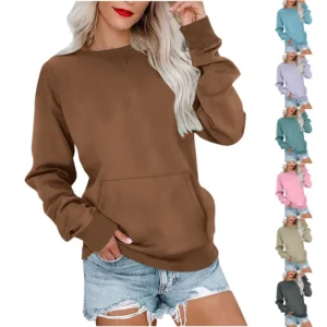 Women's Fashion Solid Color Round Neck Loose Top Long Sleeve Loose Sweatshirt