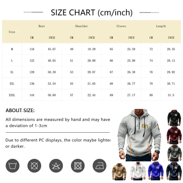 Men's Printed Sweatshirt Hoodie Zipper Arm Pocket Cardigan Men's Sports Large - Image 18