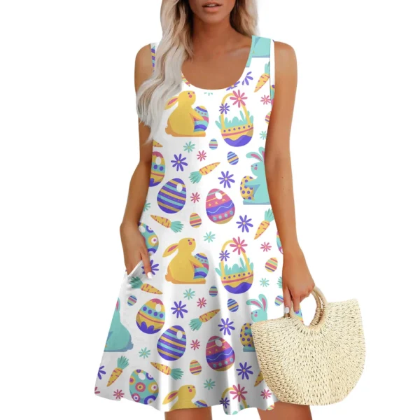 Womens Summer Dresses Easter Print  Loose U Neck Sleeveless Sundresses Dress - Image 7