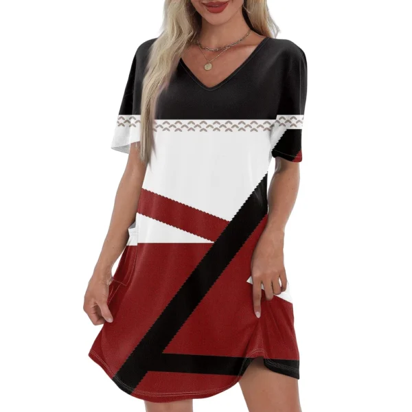 Women's Casual And Fashionable V-neck Short Sleeve Printing Mid Length Dress - Image 34