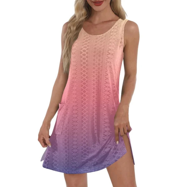 Women's Casual Sundress With Pockets Summer Boho Beach Dress T-Shirts Dress V - Image 2