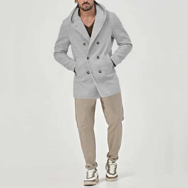 Men's trench coat long lapel hood casual trench coat - Image 13