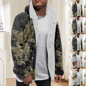 Men'S Winter Zipper Hooded Fleece Sweatshirt With Patch Pocket Casual Jacket