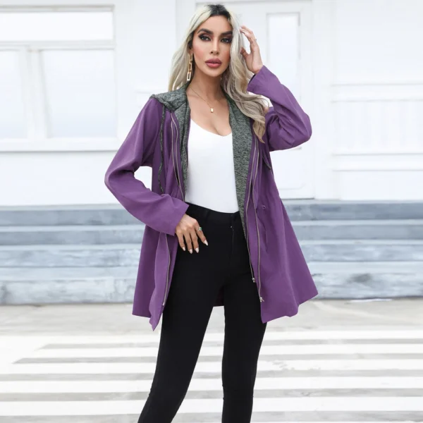 Coat long long sleeve windbreaker with hat - Image 2
