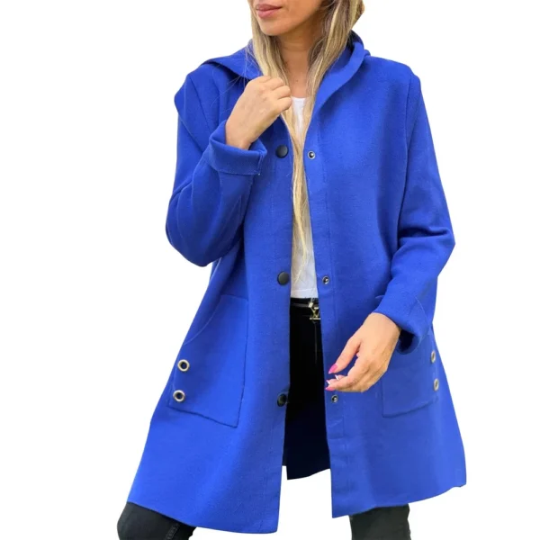 Women's Loose Casual Solid Color Single Breasted Hooded Jacket Woolen Coat Coat - Image 4