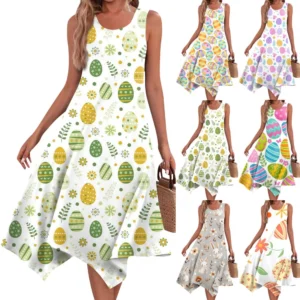 Women's Easter Sundresses Casual Printed Dresses Fashion Summer Loose Dress