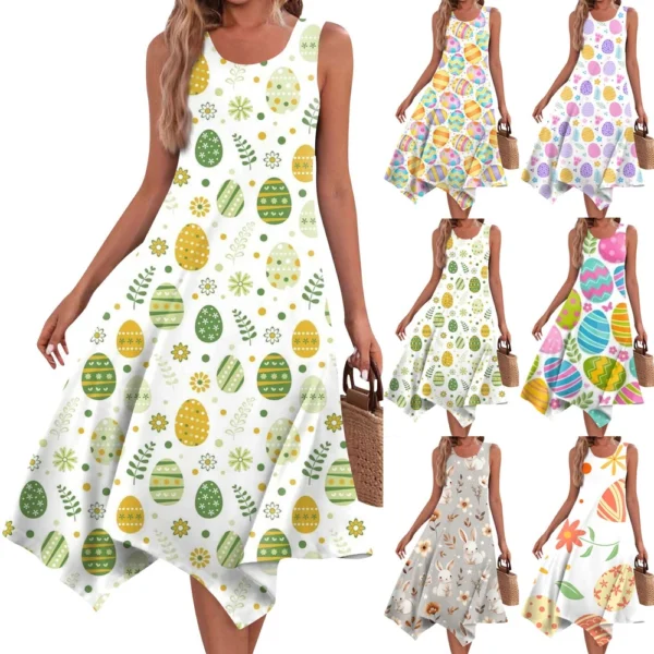Women's Easter Sundresses Casual Printed Dresses Fashion Summer Loose Dress