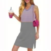 Women's Casual Fashion Sexy V-neck Sleeveless Striped Hem Slit Dress - Image 19