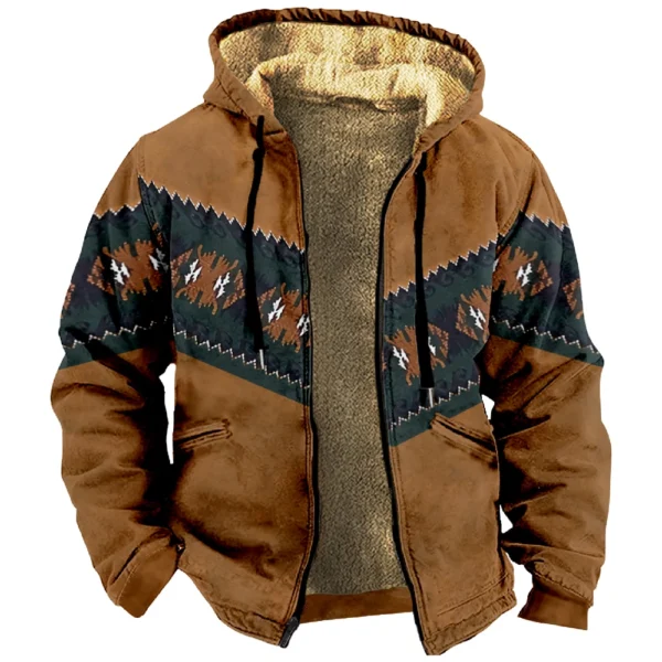 Men's Winter Print Jacket Men's Casual Trend Zipper Hooded Jacket - Image 23