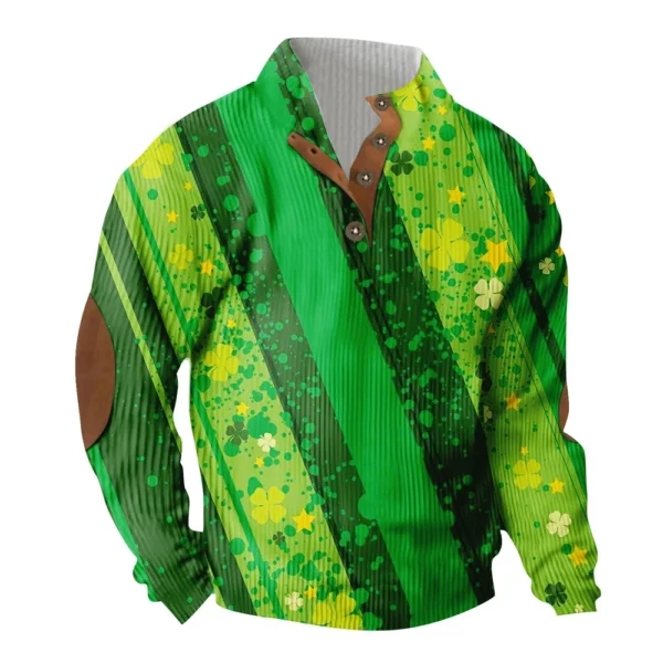 Knit Printed 3 Button - Corduroy Men's Standing Collar Pocket Sweatshirt - Image 4