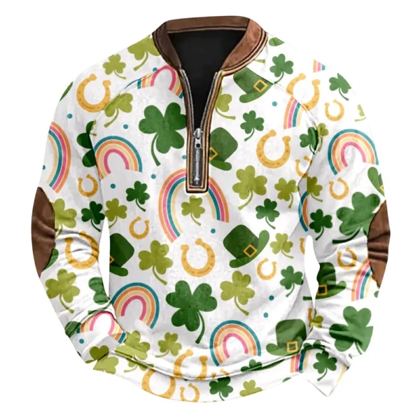 Men's St. Patrick's Day Vintage Casual Zip Sweatshirt Outdoor Casual Top - Image 38