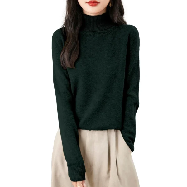 Women's Fashion Turtleneck Pullover Long Sleeve Loose Bottom Knit Sweater - Image 25