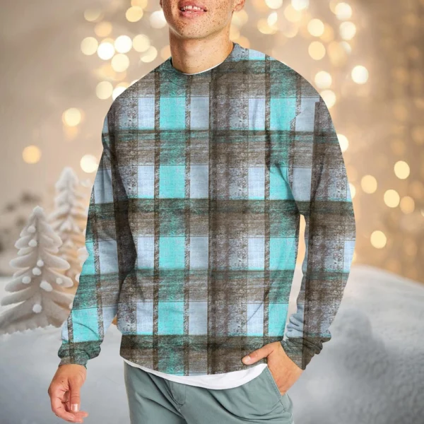 Men's Casual Fashion Comfortable Plaid Round Neck Pullover Sweatshirt Sweatshirt - Image 16