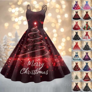 Women's Fashion Christmas Printed Sexy Strapless Gothic Cocktail Dress Punk,