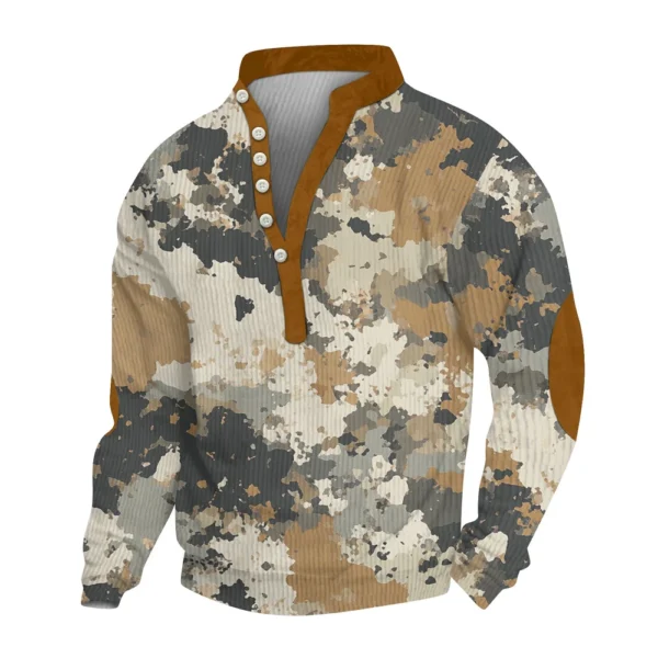 Men's Print Plush Warm Coat Fleece Sweater Casual Coat Pocket Sweater Winter - Image 5