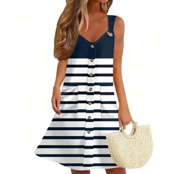 Women's Summer Dress With Pocket Sleeveless Striped Print Sundress - Image 37