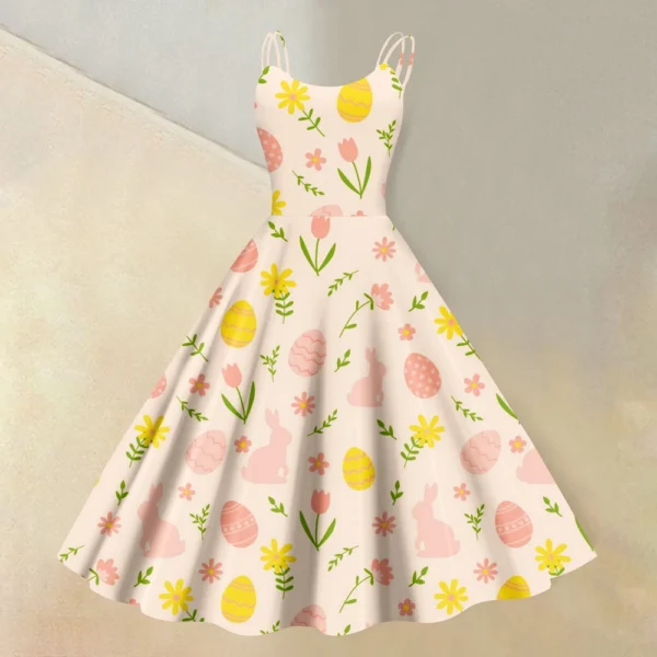 Women's  Casual Fashion Flower Print Sexy Off Shoulder Punk Retro Skirt - Image 34