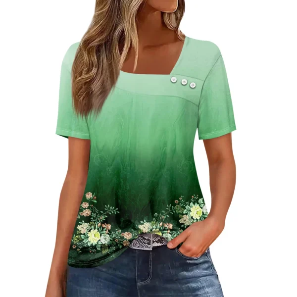 Women's Casual Printed Daily Short Sleeved Loose Fashion Round Neck T-Shirt - Image 9