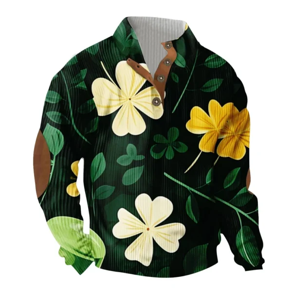 Knit Printed 3 Button - Corduroy Men's Standing Collar Pocket Sweatshirt - Image 20