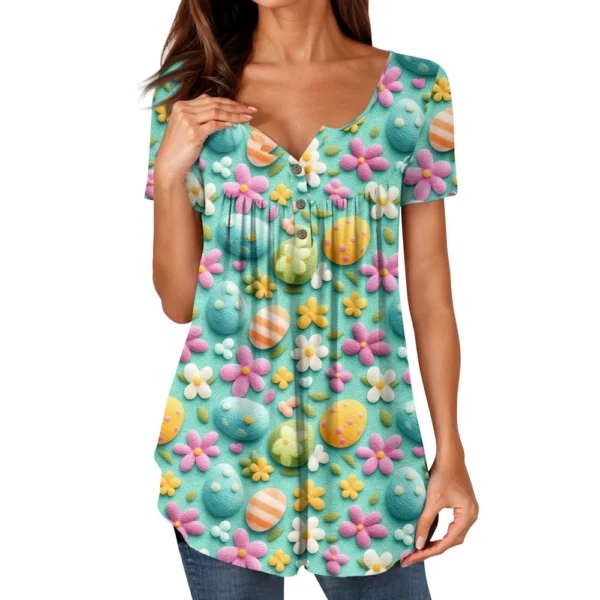 Women's Casual Daily Printed Round Neck Fashion Short Sleeved Loose T-Shirt - Image 3