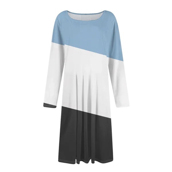 Women's Casual Fashion Round Neck Long Sleeve Print Midi Dress - Image 12