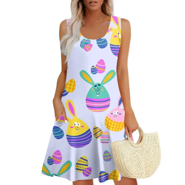 Womens Summer Dresses Easter Print  Loose U Neck Sleeveless Sundresses Dress - Image 16