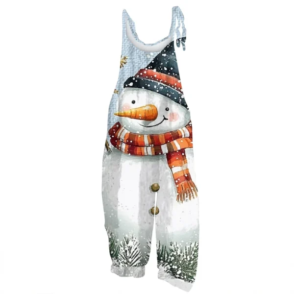 Women's Print Casual Vintage Loose Christmas Jumpsuit Shoulder Strap - Image 3