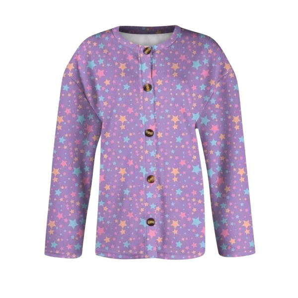 Women's Fashion Printed Valentine's Day Long Sleeved Knitted Cardigan Button - Image 11