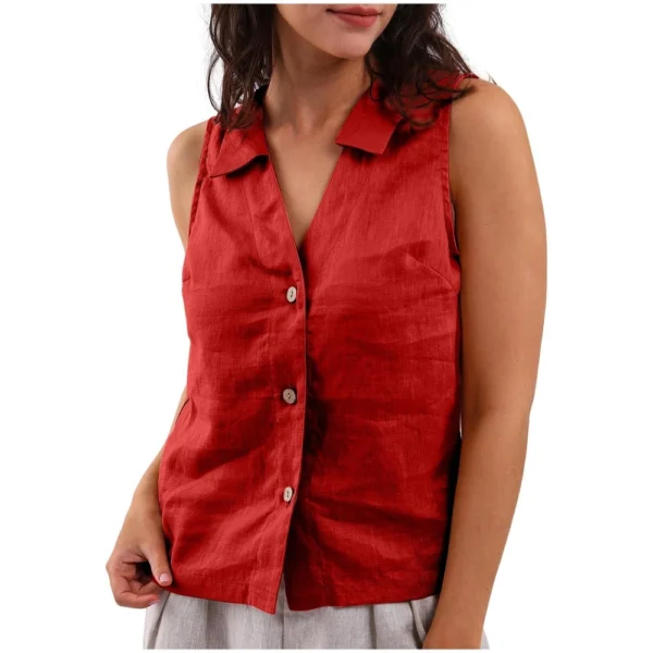 Women's Fashion Loose Solid Color Cotton And Linen Buttoned Lapel Vest Casual - Image 31