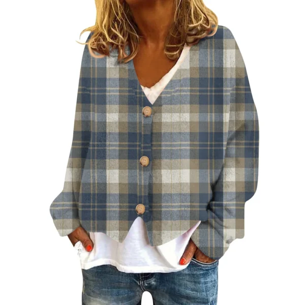 Women's Fashion Short Jacket Casual  Plaid Print Single Breasted Plush Top ﻿ - Image 23