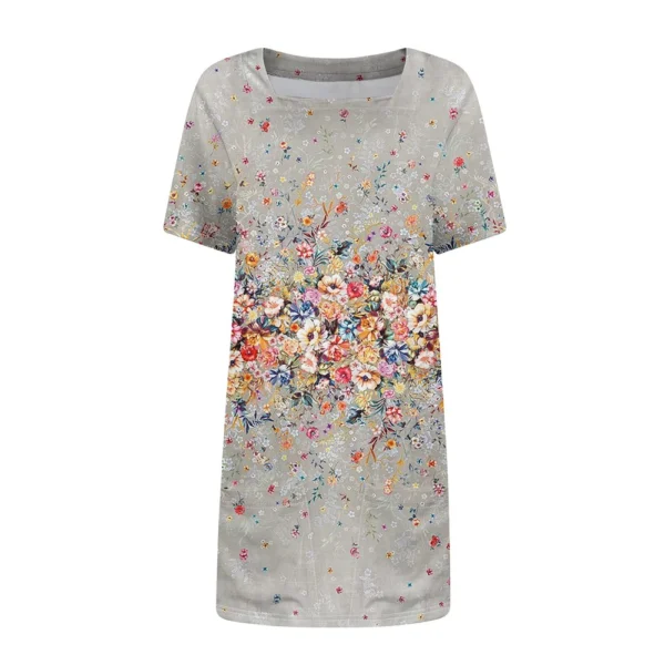 Women's Square Collar Short Sleeve Fashion Skirt Floral Print Pocket Casual - Image 9