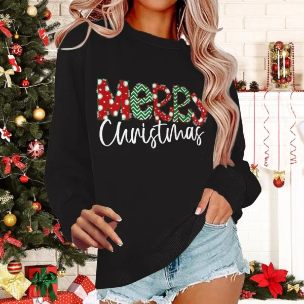 Women's Casual Loose Solid Color Easter Print Round Neck Long Sleeve Hoodie - Image 13