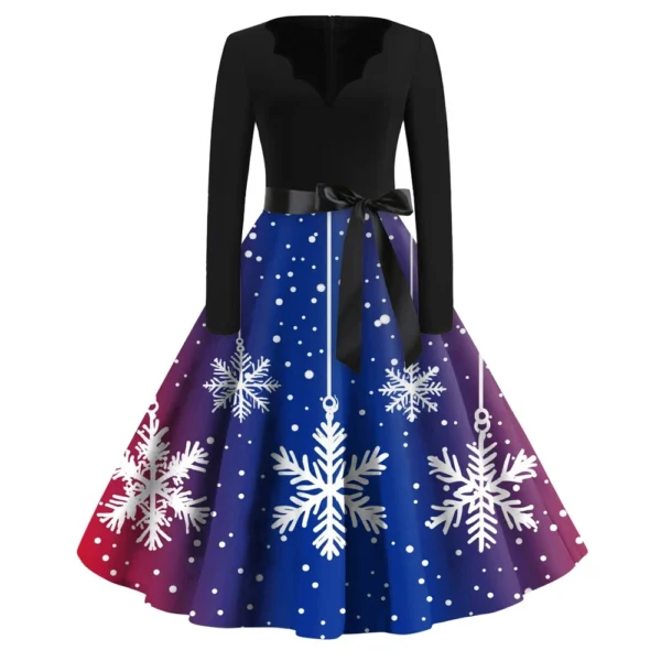 Women's Casual V-Neck Fashion Printed Christmas Long Sleeve Slim Dresses - Image 16